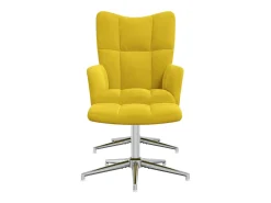 Silla de relajación con reposapiés terciopelo amarillo mostaza