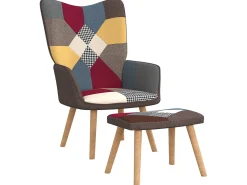 Silla de relajación con reposapiés tela patchwork ES36914