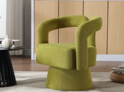 Silla giratoria 360°, sillón giratorio en tejido bouclé, sillón lounge con reposabrazos, sillón relax de respaldo alto con apoyabrazos