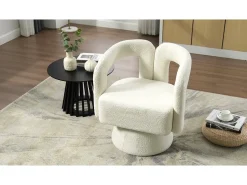 Silla giratoria 360°, sillón giratorio en tejido bouclé, sillón lounge con reposabrazos, sillón relax de respaldo alto con apoyabrazos