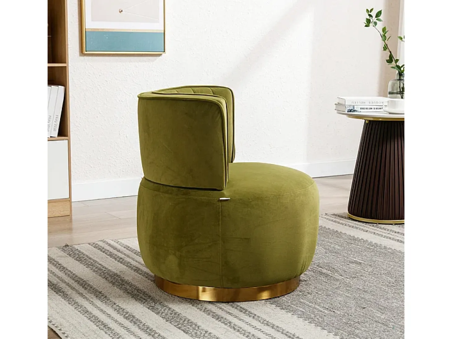 Silla giratoria redonda en tela de bucle verde oliva - respaldo ergonómico - máximo 150kg - 62.5x62x69.5cm