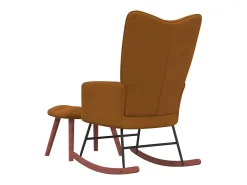 Silla mecedora con reposapiés terciopelo marrón ES43614