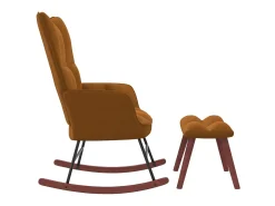 Silla mecedora con reposapiés terciopelo marrón ES43614