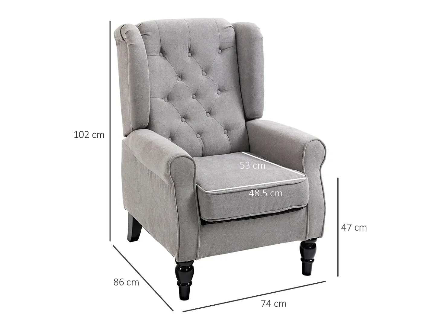Sillón almohada con tapizado, patas de madera, poliéster, color gris (74x86x102cm)