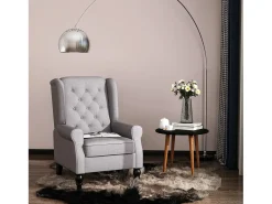 Sillón almohada con tapizado, patas de madera, poliéster, color gris (74x86x102cm)