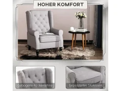 Sillón almohada con tapizado, patas de madera, poliéster, color gris (74x86x102cm)