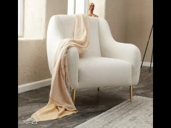 Sillón blanco NEGAN con patas doradas - Estilo contemporáneo y confortable