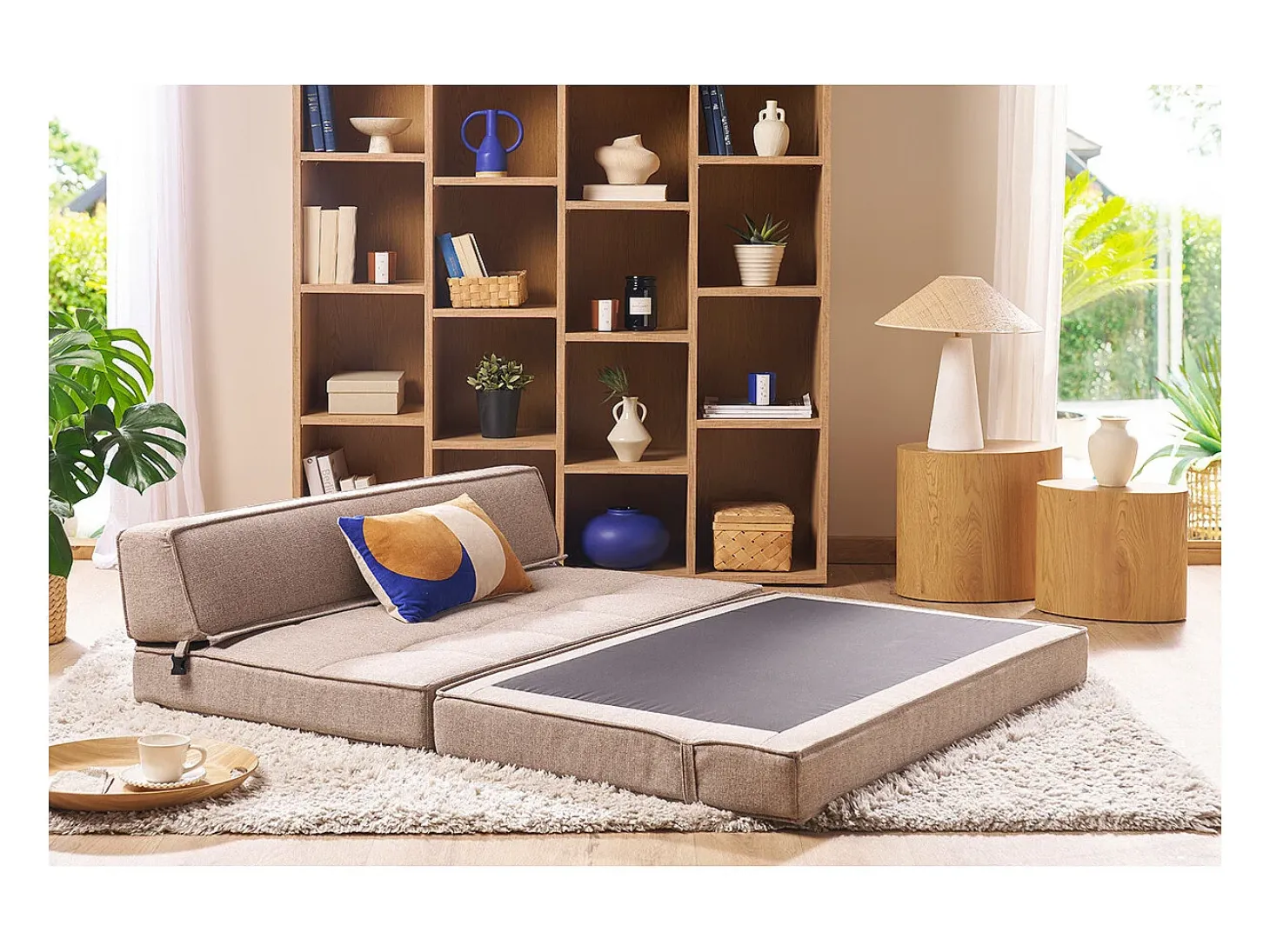 Sillón cama de 2 plazas de tela color topo KATY
