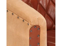 Sillón cúbico de cuero auténtico y madera maciza mango marrón