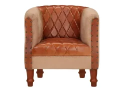 Sillón cúbico de cuero auténtico y madera maciza mango marrón