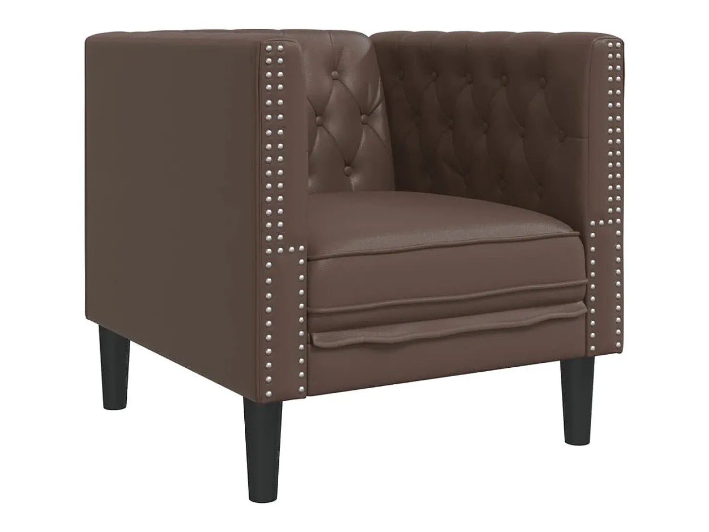 Sillón Chesterfield de cuero artificial marrón