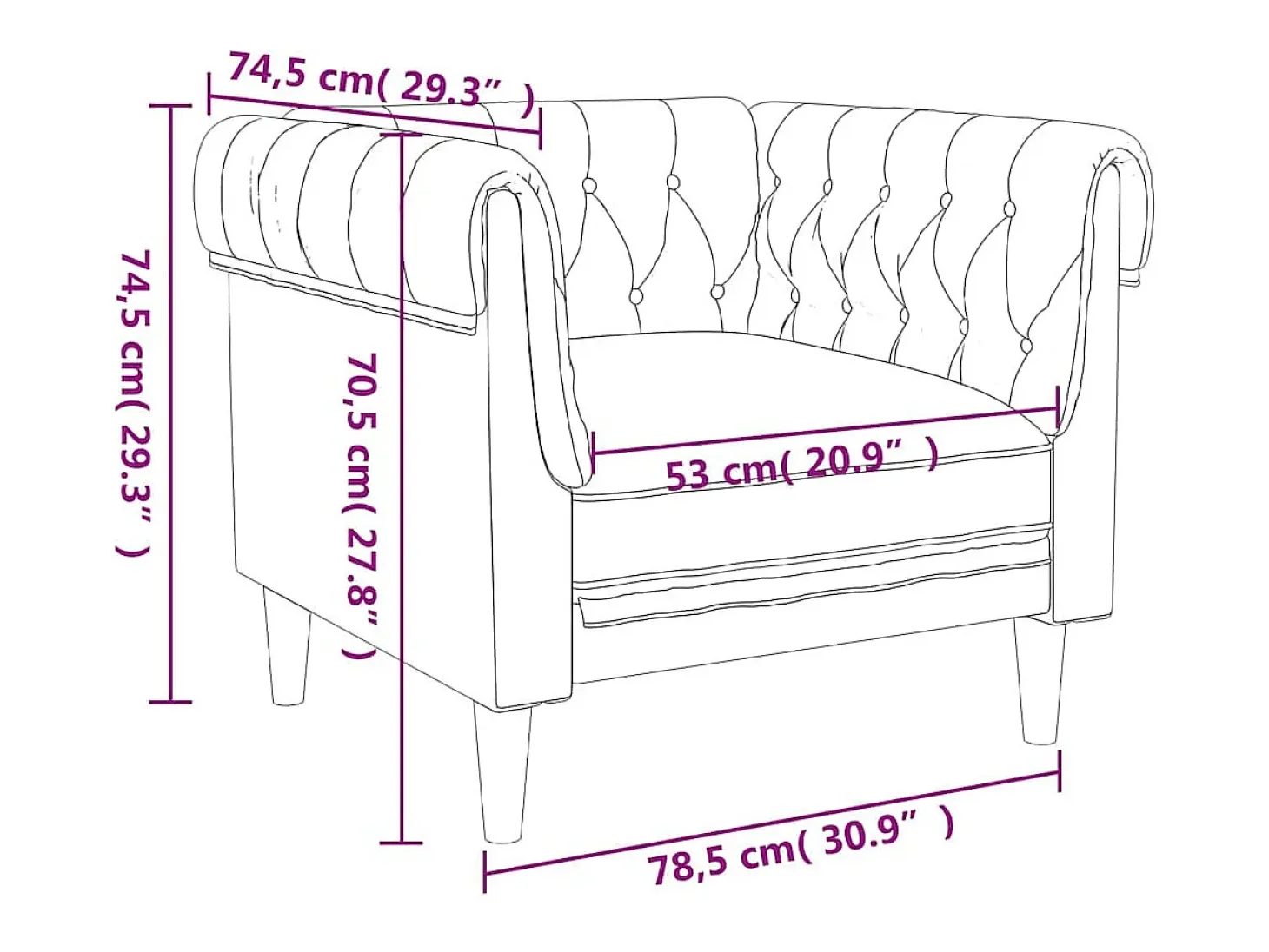 Sillón Chesterfield de tela gris oscuro