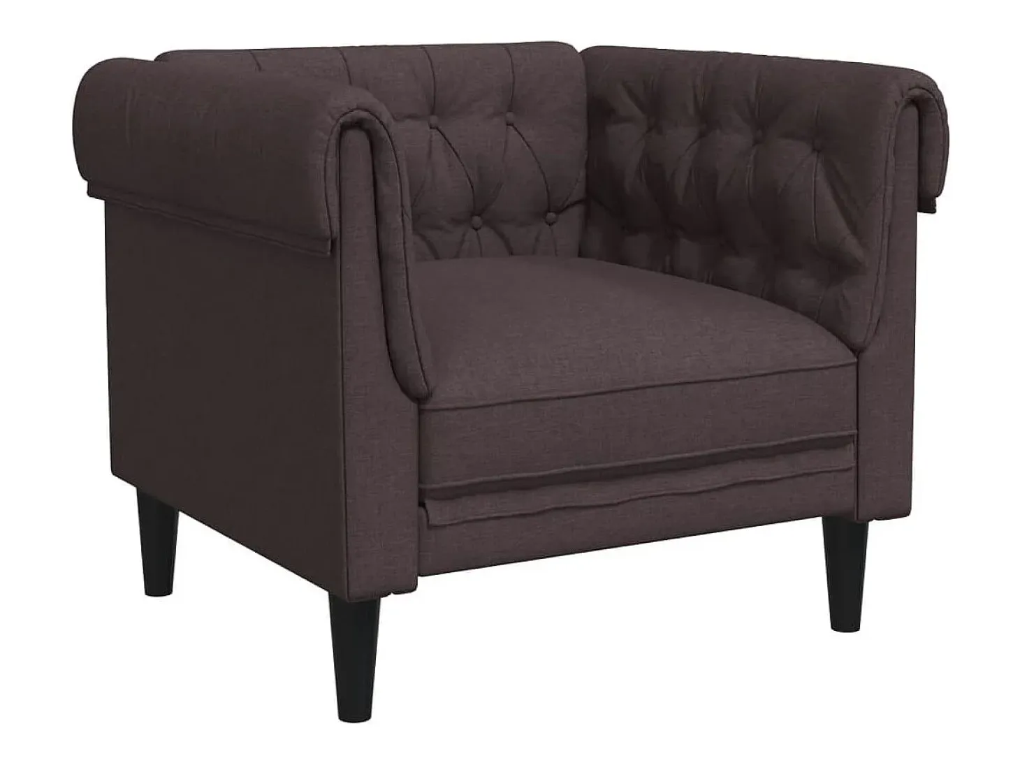 Sillón Chesterfield de tela marrón oscuro