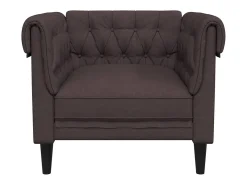 Sillón Chesterfield de tela marrón oscuro