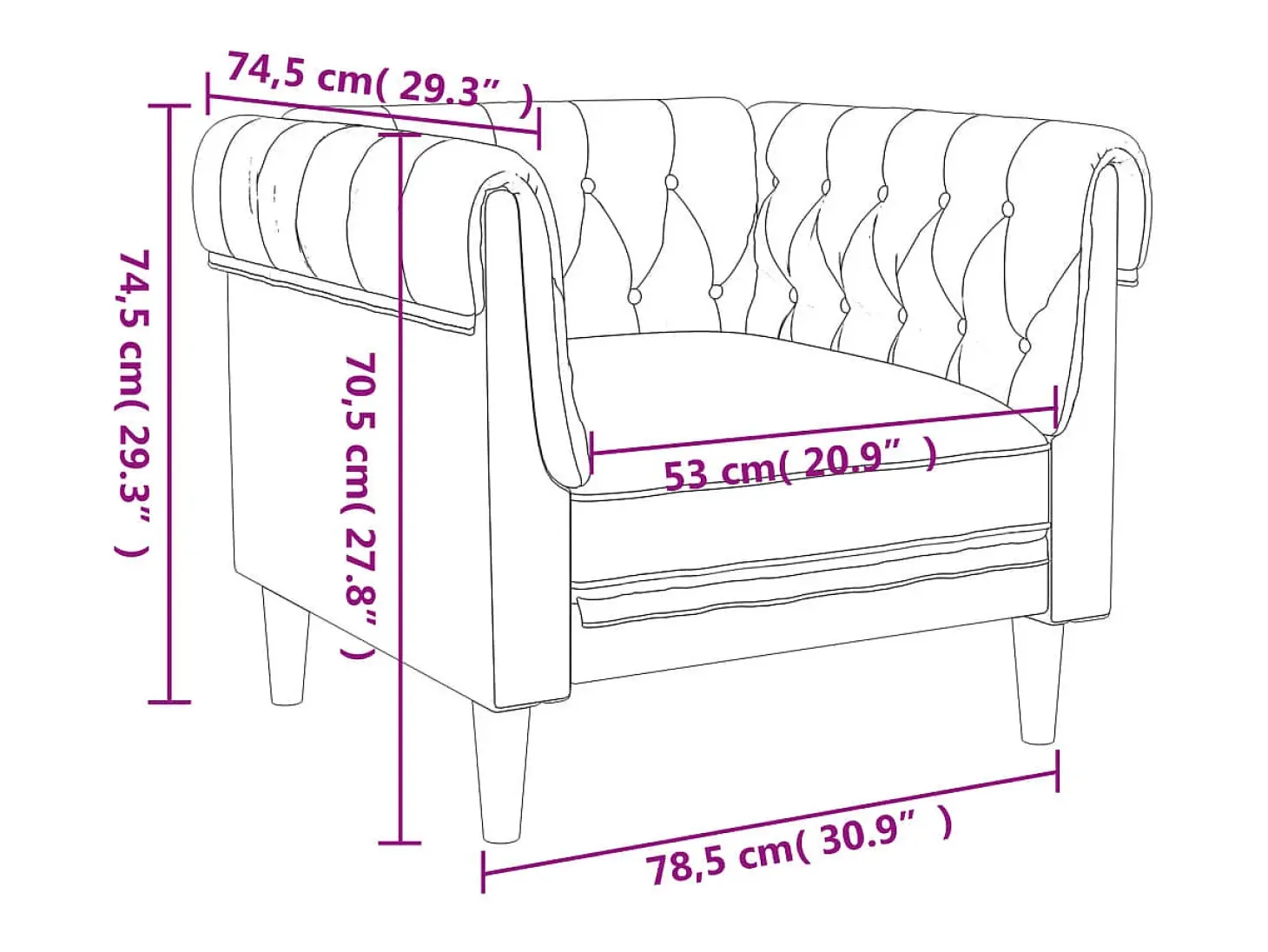 Sillón Chesterfield de tela marrón oscuro