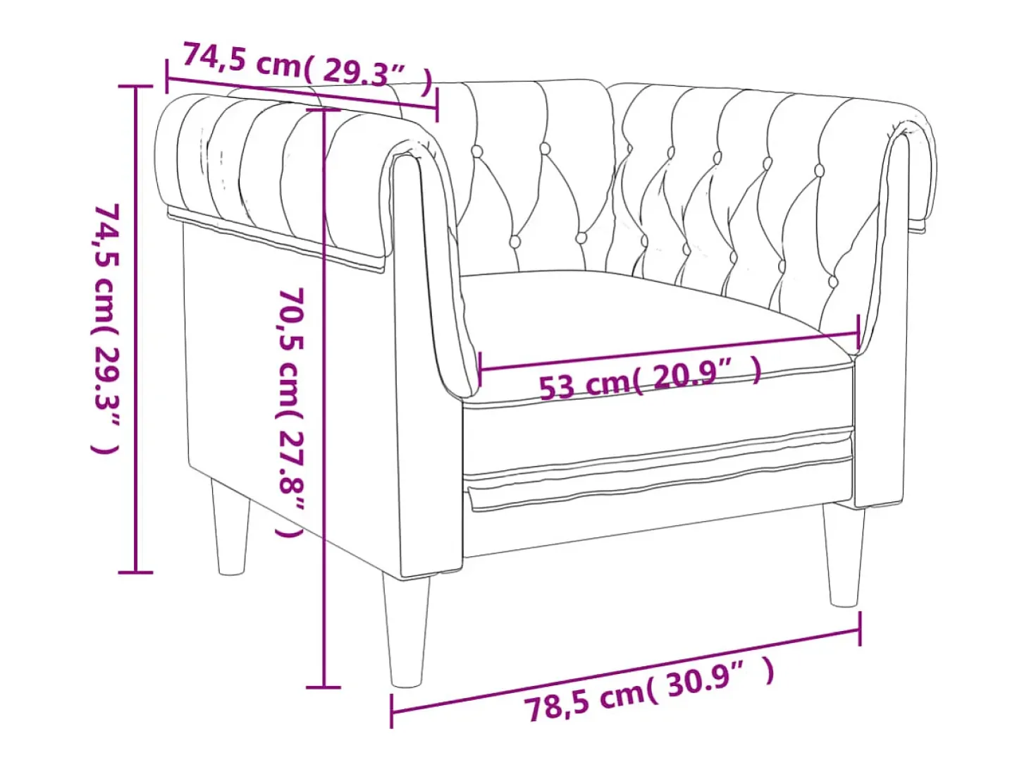 Sillón Chesterfield de tela crema