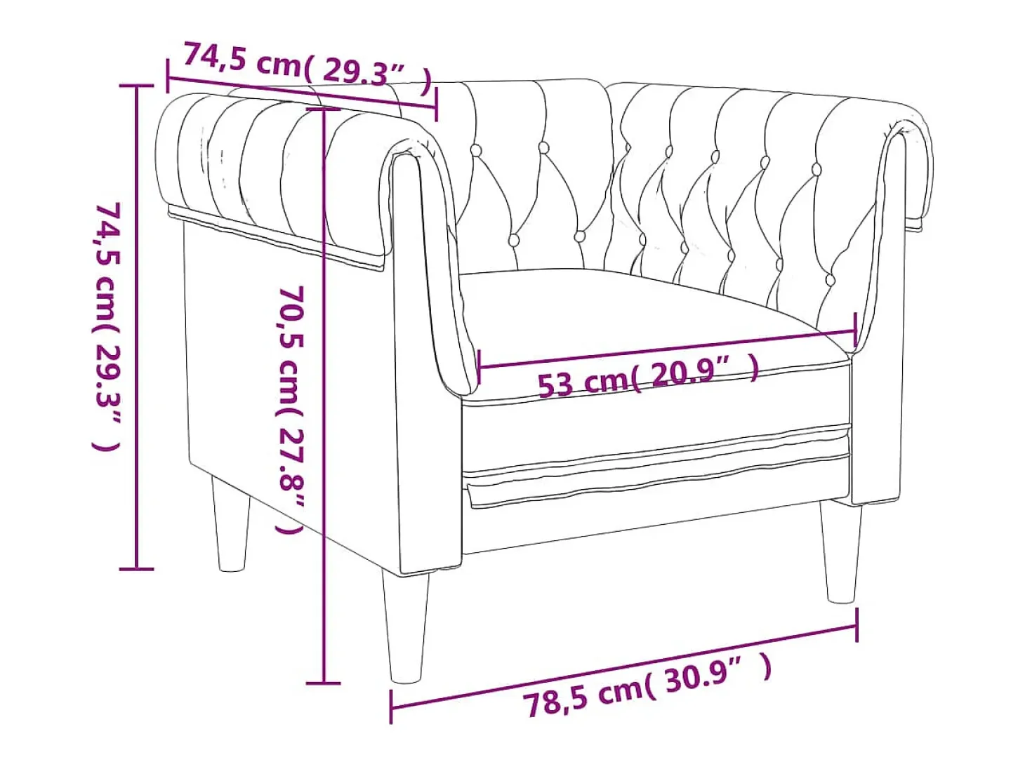 Sillón Chesterfield de tela gris oscuro
