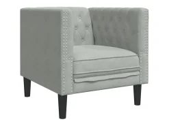 Sillón Chesterfield de terciopelo gris claro