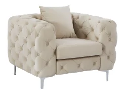 Sillón chéster de terciopelo beige y patas de metal EDWINA