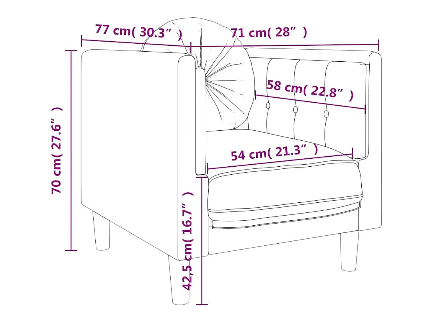 Sillón con cojín de terciopelo crema