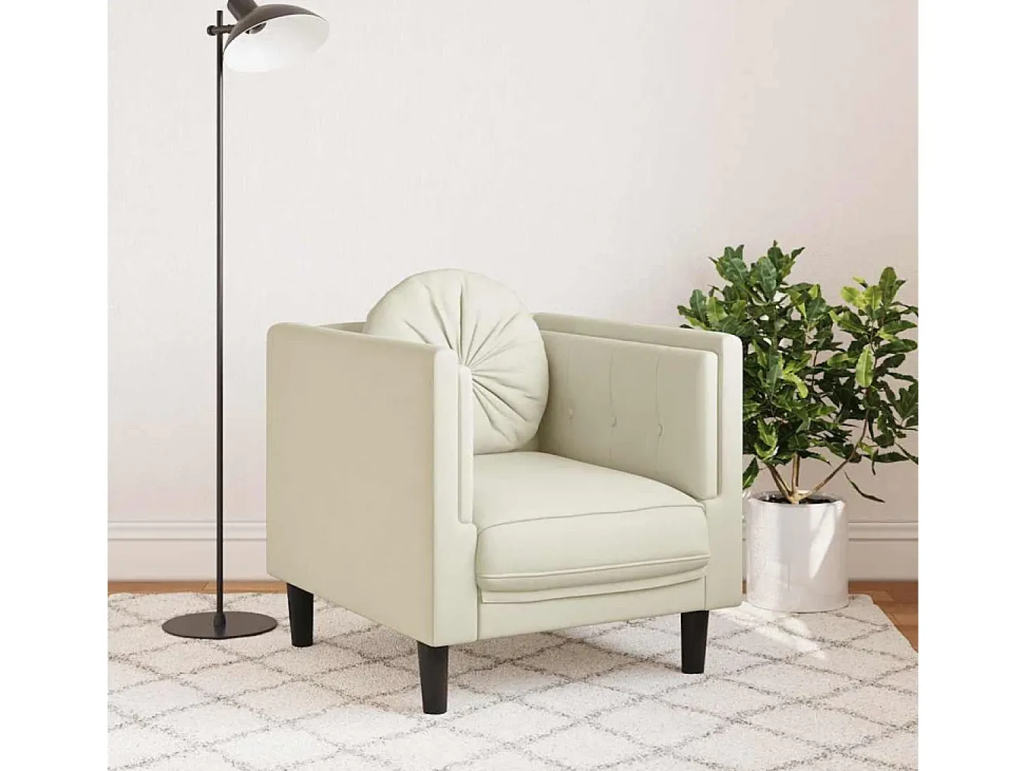 Sillón con cojín de terciopelo crema