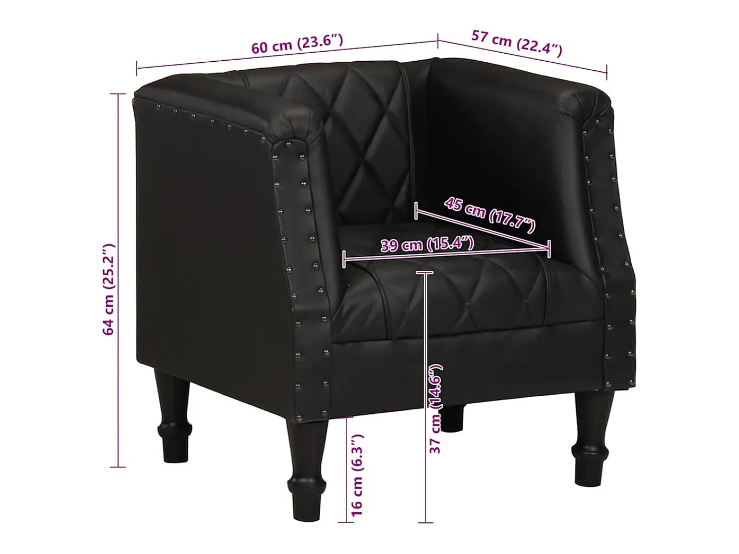 Sillón con diseño de cubo cuero de cabra auténtico negro