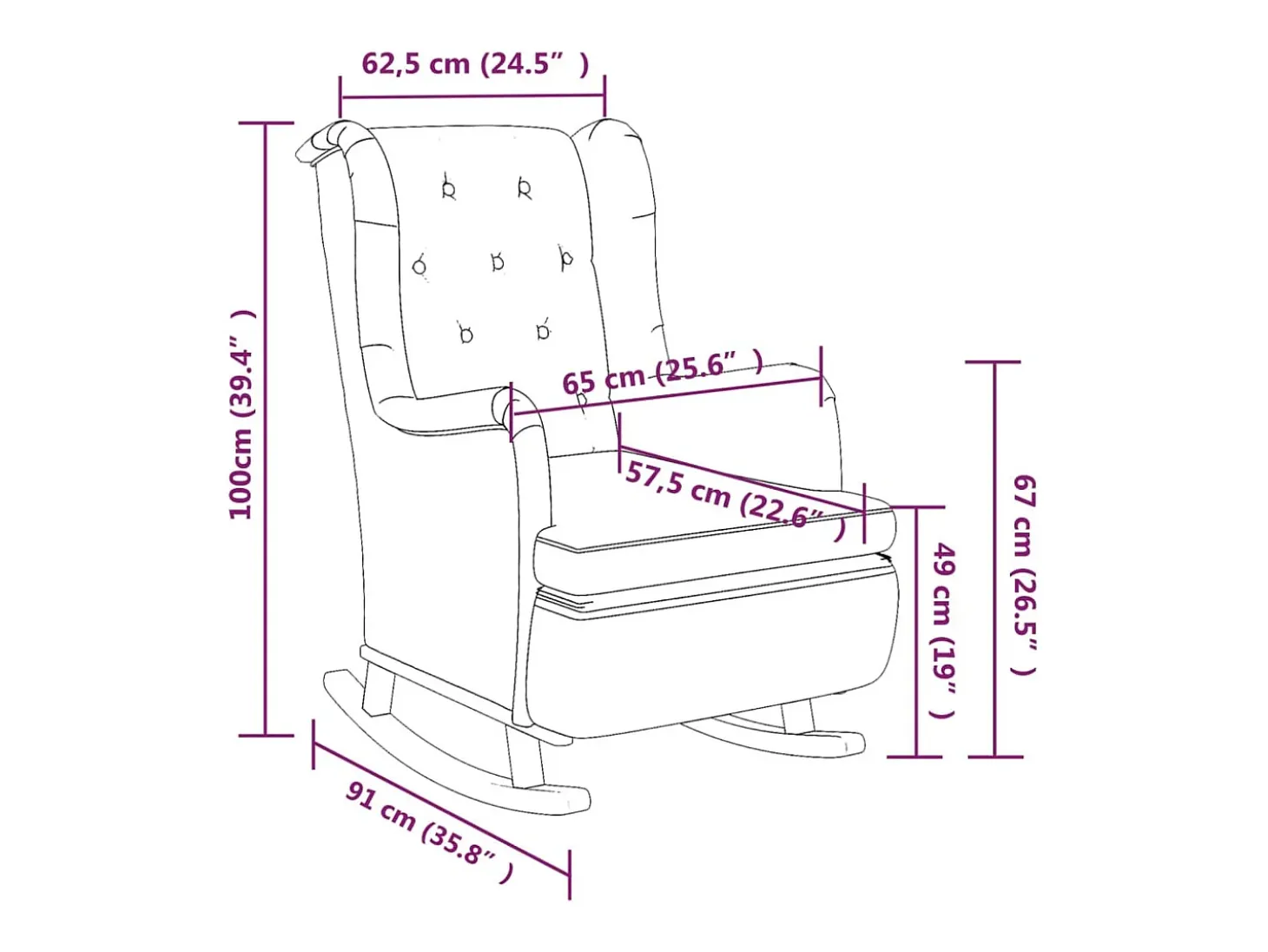 Sillón con patas mecedoras madera de caucho tela gris oscuro
