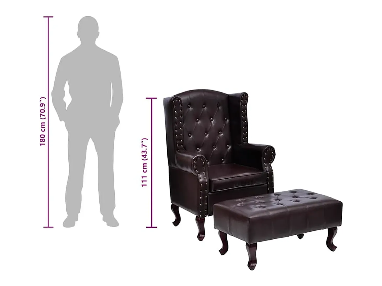 Sillón con reposapiés cuero sintético marrón oscuro