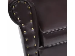 Sillón con reposapiés cuero sintético marrón oscuro