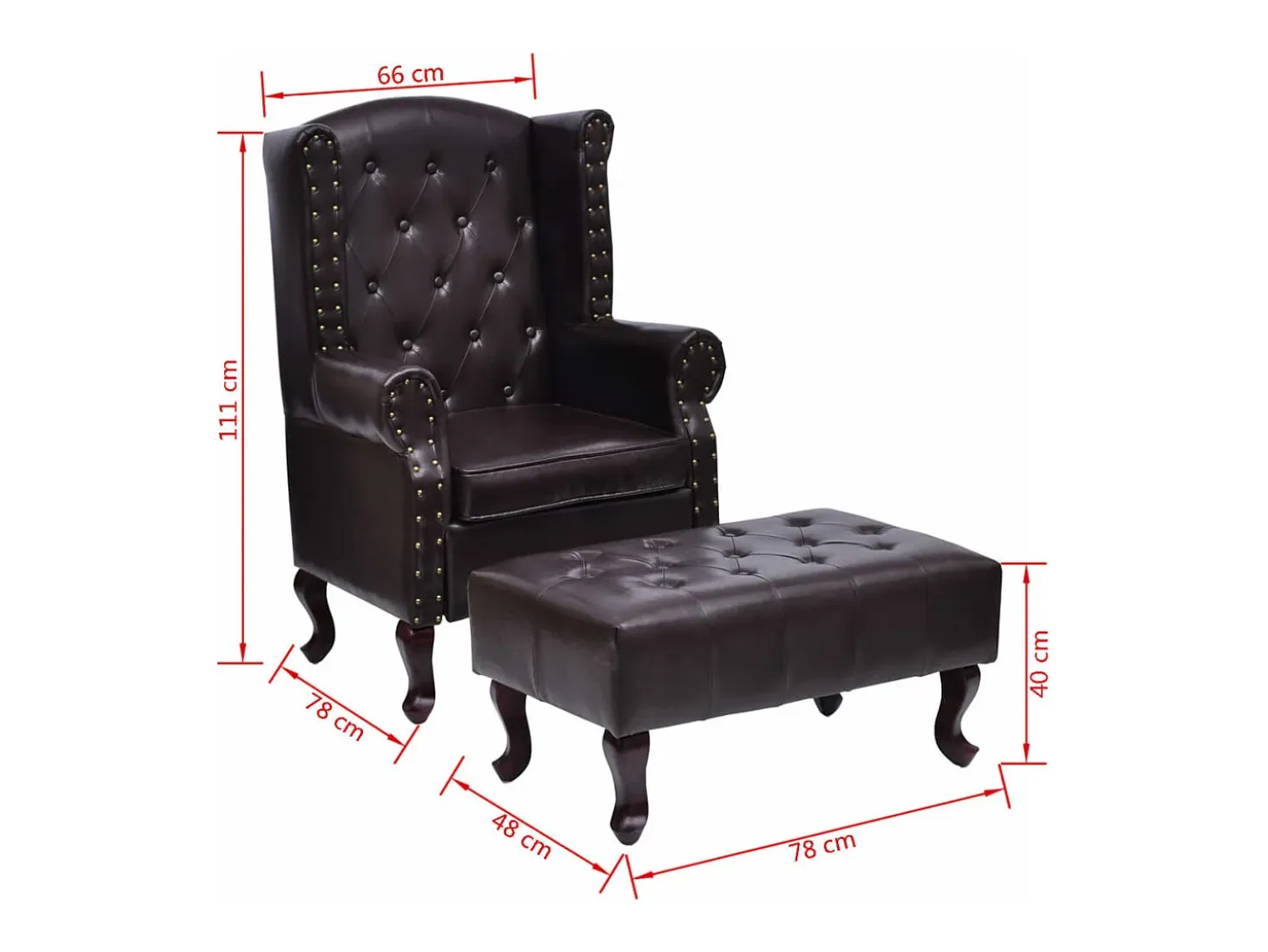 Sillón con reposapiés cuero sintético marrón oscuro