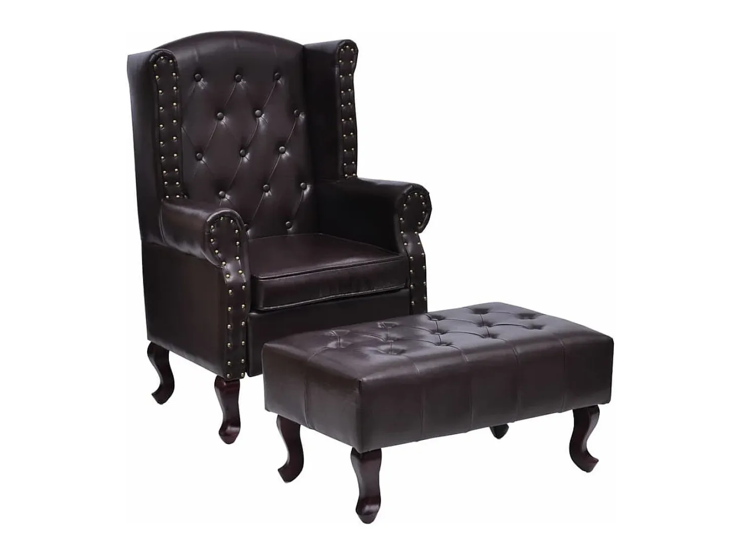 Sillón con reposapiés cuero sintético marrón oscuro