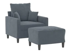 Sillón con reposapiés Gris oscuro 60 cm Terciopelo