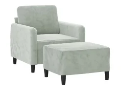 Sillón con reposapiés Gris claro 60 cm Terciopelo
