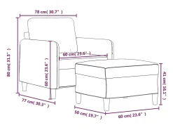 Sillón con reposapiés Gris claro 60 cm Terciopelo