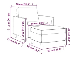 Sillón con reposapiés Negro 60 cm Piel sintética