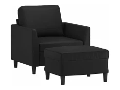 Sillón con taburete cuero sintético negro 60 cm