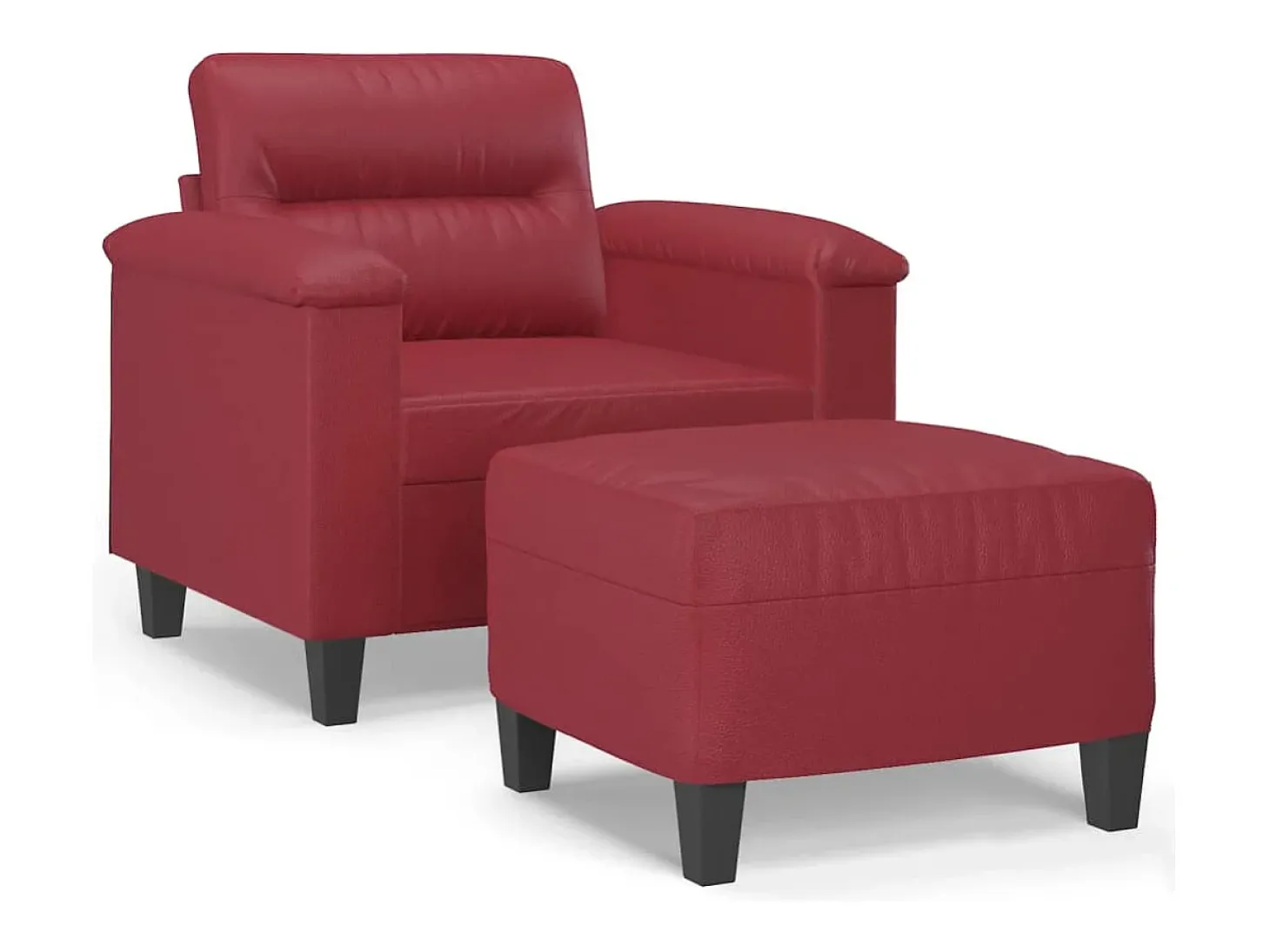 Sillón con taburete cuero sintético rojo tinto 60 cm