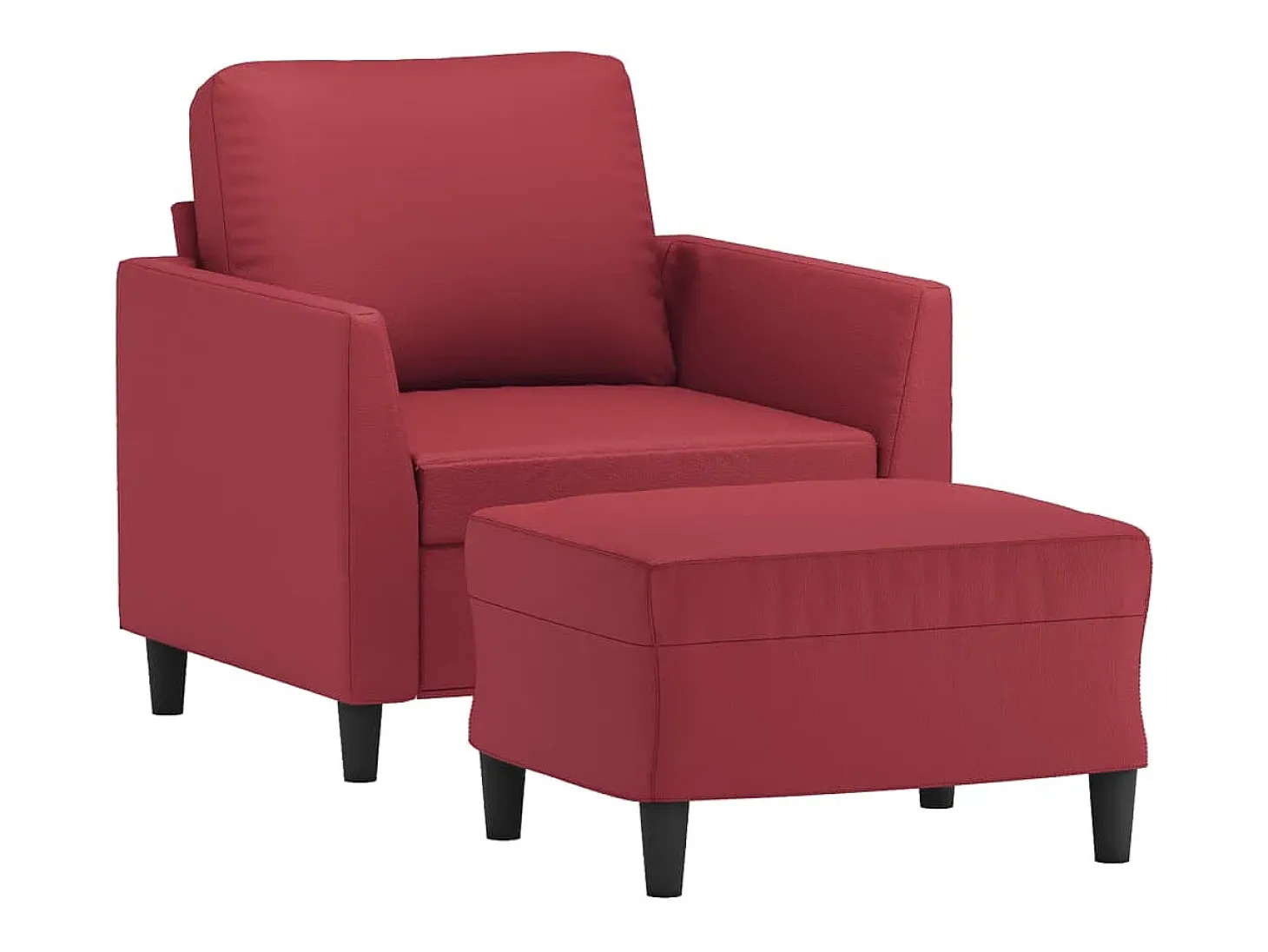 Sillón con taburete cuero sintético rojo tinto 60 cm