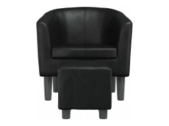 Sillón con taburete cuero sintético negro