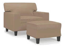 Sillón con taburete cuero sintético color capuchino 60 cm