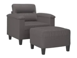 Sillón con taburete cuero sintético gris 60 cm