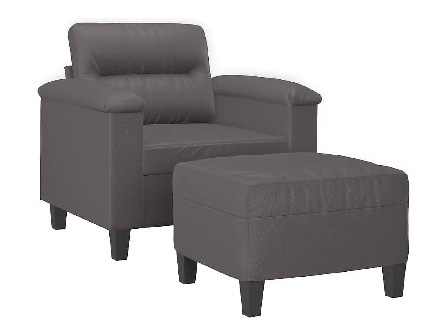 Sillón con taburete cuero sintético gris 60 cm