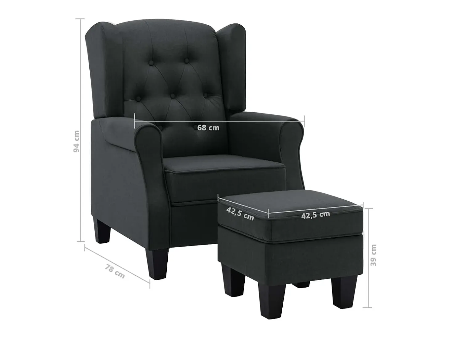 Sillón con taburete reposapiés tela gris oscuro