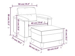 Sillón con taburete tela de microfibra gris claro 60 cm