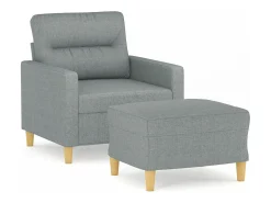 Sillón con taburete tela gris claro 60 cm