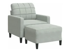 Sillón con taburete terciopelo gris claro 60 cm