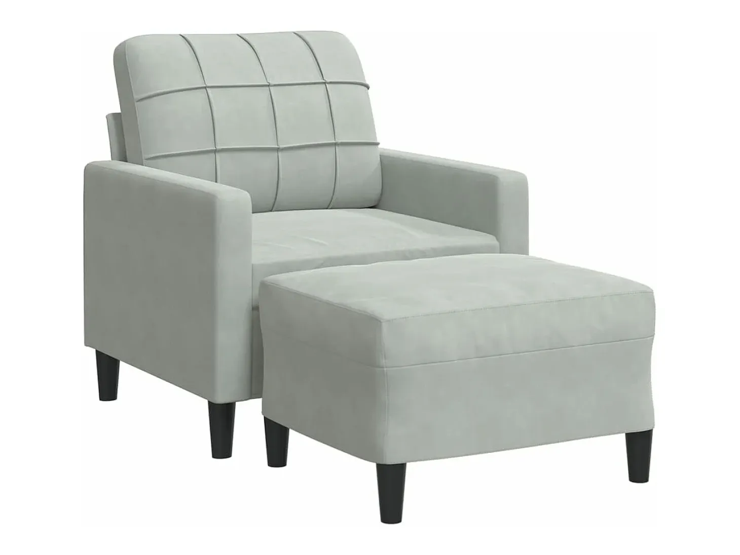 Sillón con taburete terciopelo gris claro 60 cm