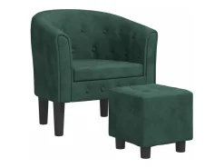 Sillón con taburete terciopelo verde oscuro