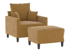 Sillón con taburete terciopelo marrón 60 cm
