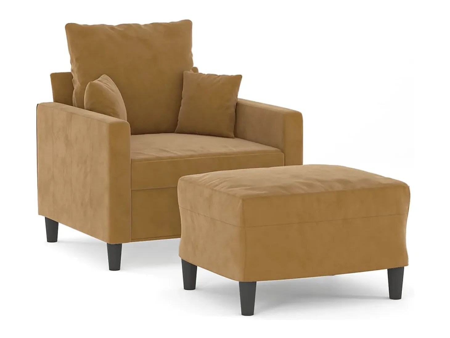 Sillón con taburete terciopelo marrón 60 cm